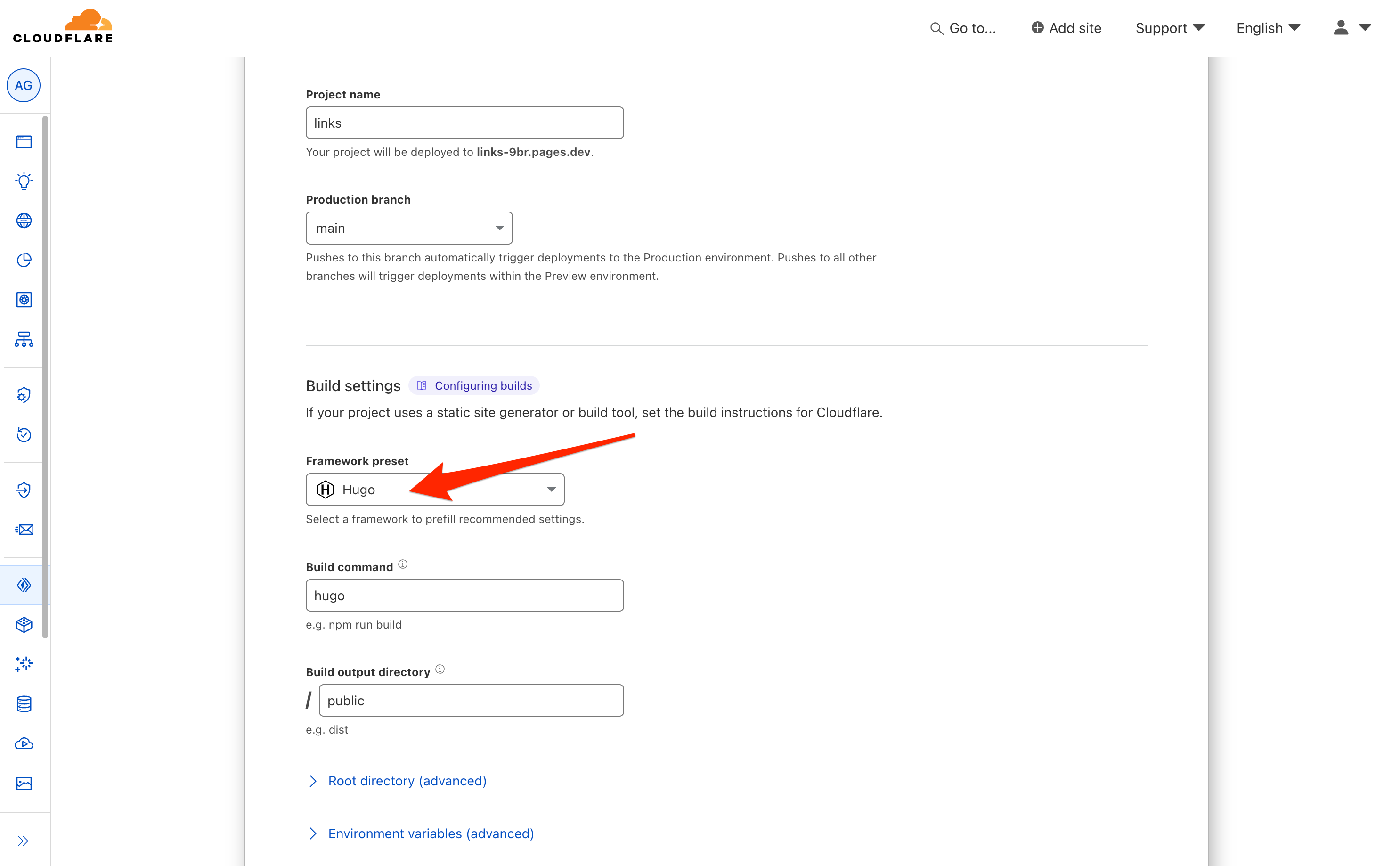 Hugo framework selected